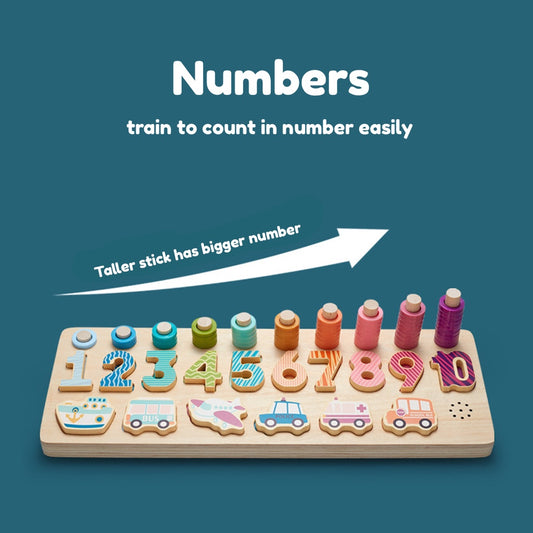 3-in-1 Wooden Number Puzzle Logarithmic Board Shape Sorter Counting Game
