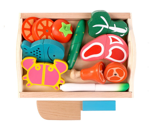 Wooden Food Cutting Pretend Play - Vegetable, Meat & Seafood (10 pieces)
