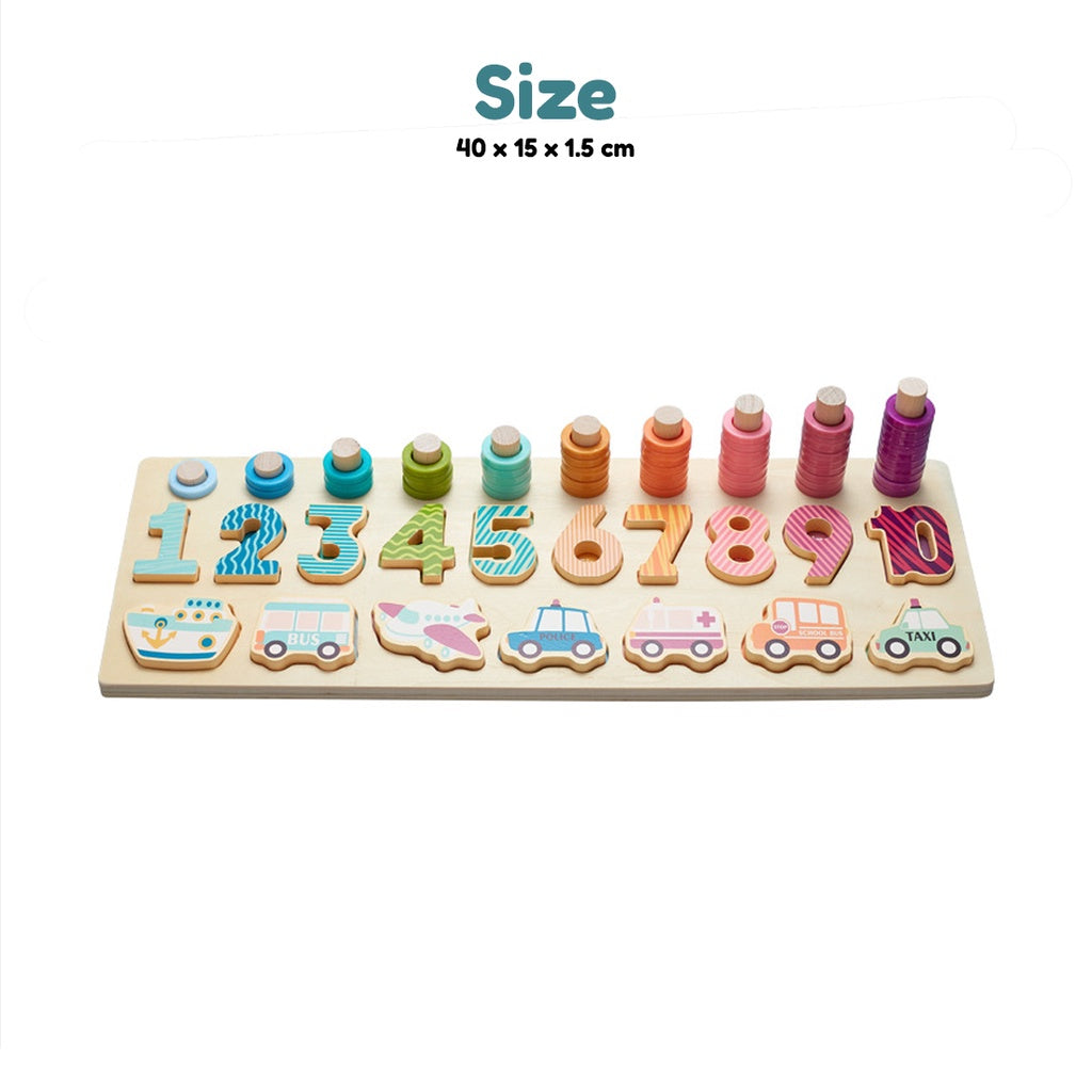 3-in-1 Wooden Number Puzzle Logarithmic Board Shape Sorter Counting Game